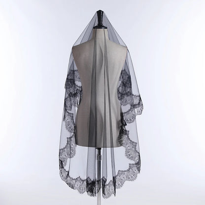 New Arrival Bride Veils One-Layer Women Girl Black Mantilla Wedding Veil Lace Trim Halloween Cosplay Costume Bride Boda 2025