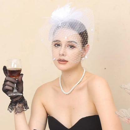 Bride Headwear hat Veil Wedding Hair Accessories Flowers Feather Mesh Veil Face Cover Multi Colors Korea Japan Black White