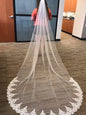 BABYONLINE 3mx1.5m Long Flower Lace Edged Appliques Veil with Comb 1 Tier Veil Cathedral Length Weding Bride Accessories